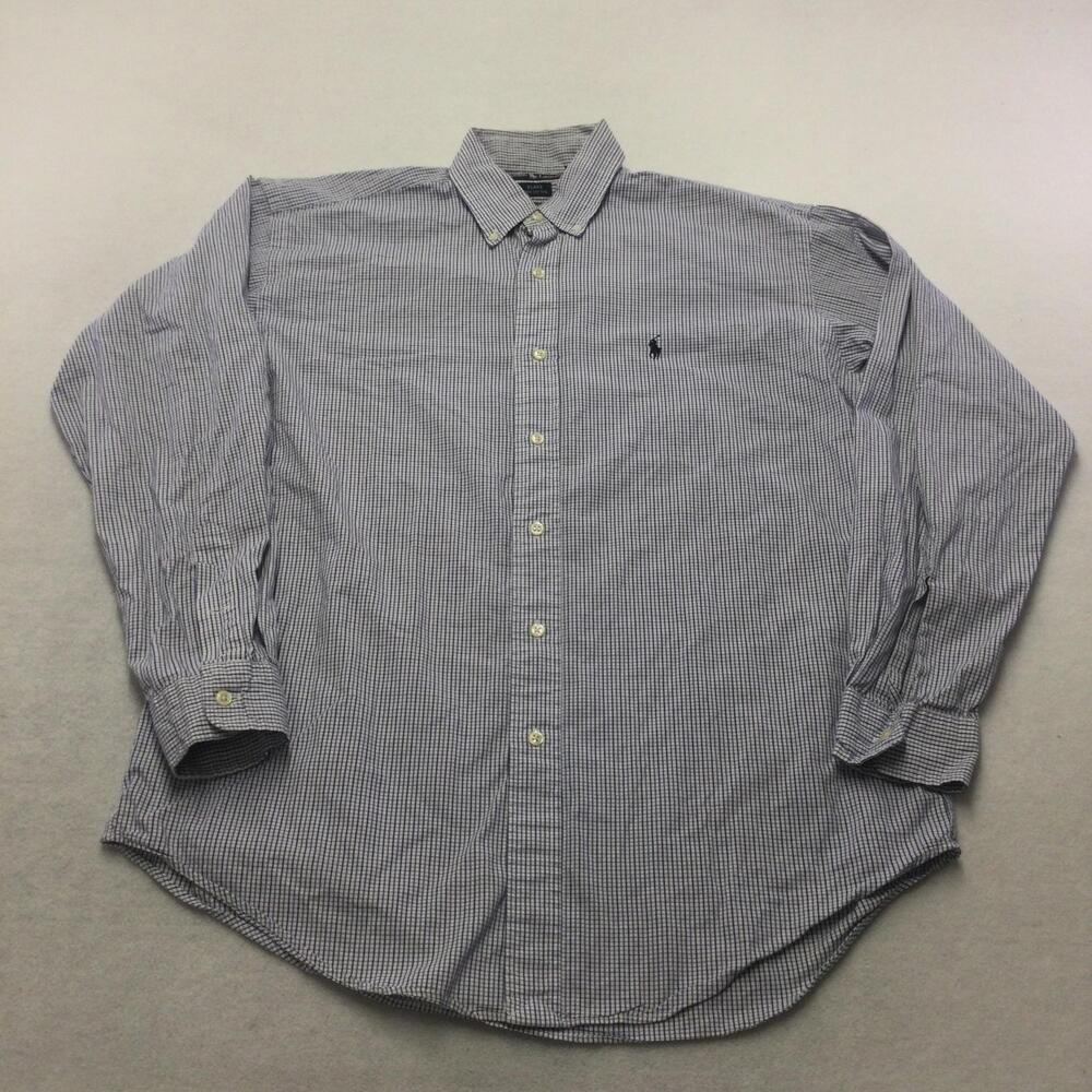 Ralph Lauren Shirt Mens Medium Blue Check Long Sleeve Button Down Cotton